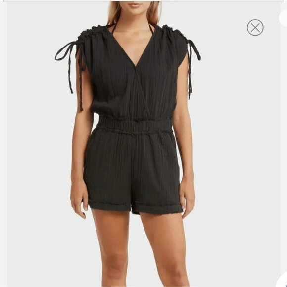 Elan Women's Gauzy Black Boho Romper Muslin Cotton Gauze Relaxed Playsuit NWT L - Picture 1 of 10